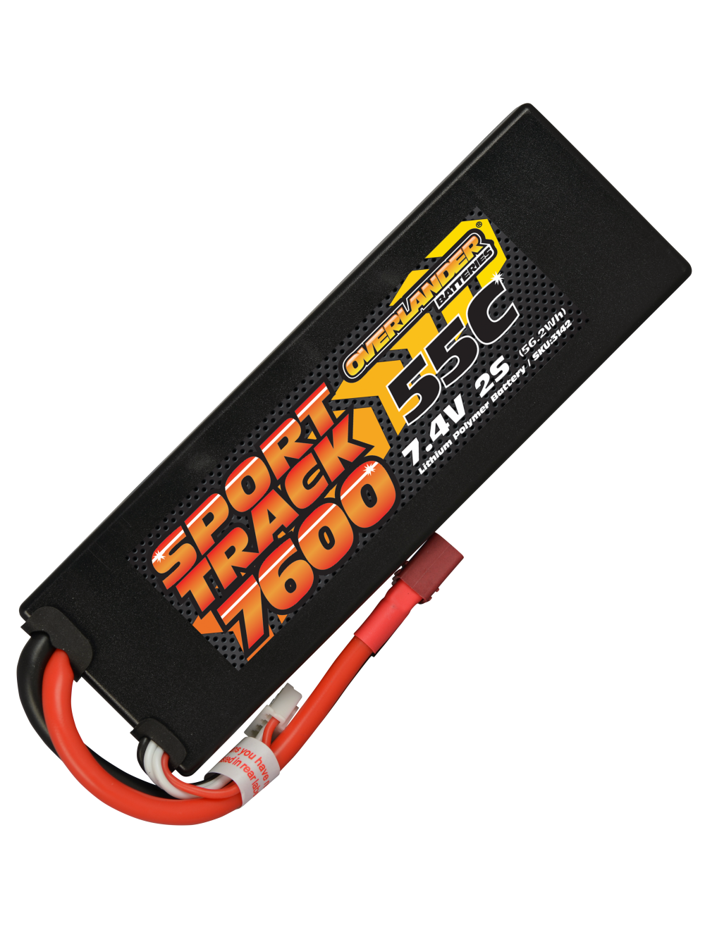 Overlander 7600mAh 7.4V 2S 55C Hard Case Sport Track LiPo Battery - Deans (OL3142DEANS)