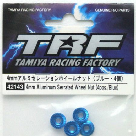 Tamiya TRF 4mm Aluminium Serrated Wheel Nut - 4pcs Blue