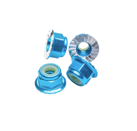 1up Racing Premium Aluminum Locknuts M4 Flanged &amp; Serrated - Bright Blue (1UP-80512)