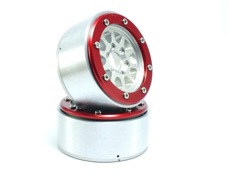 Metsafil Beadlock Wheels GEAR Silver/Red 1.9 (2) w/o Hub (MT5030SR)