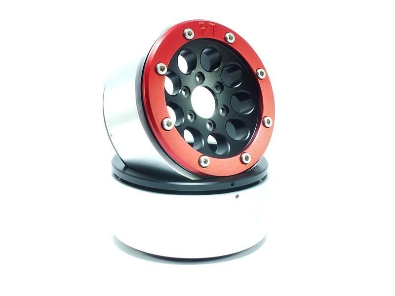 Metsafil Beadlock Wheels GUN Black/Red 1.9 (2) w/o Hub (MT5020BR)