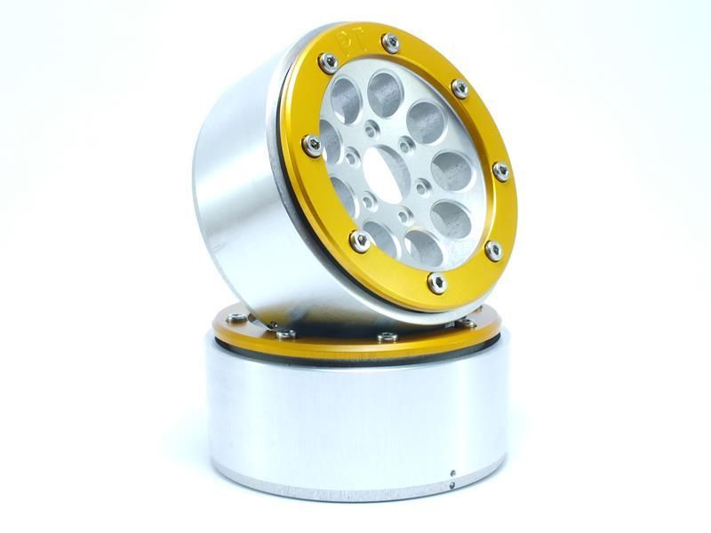 Metsafil Beadlock Wheels GUN Silver/Gold 1.9 (2) w/o Hub (MT5020SGO)