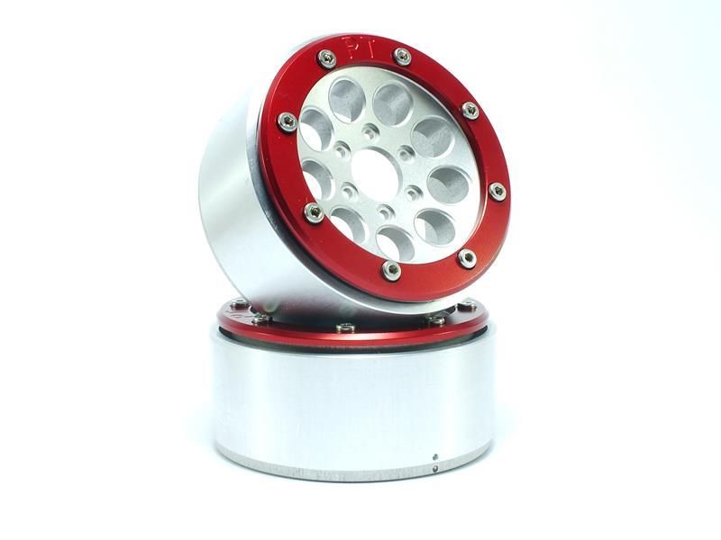 Metsafil Beadlock Wheels GUN Silver/Red 1.9 (2) w/o Hub (MT5020SR)