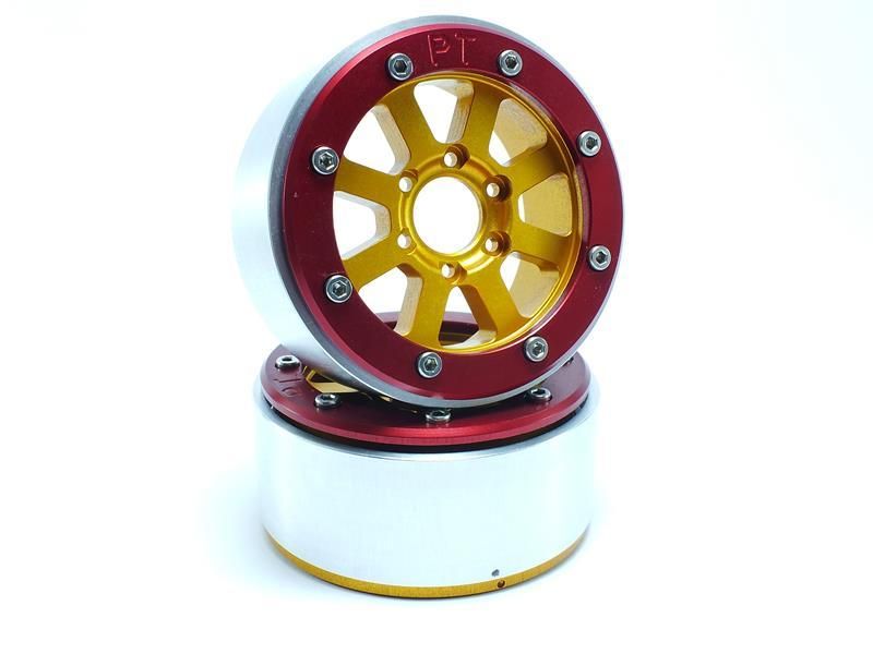 Metsafil Beadlock Wheels HAMMER Gold/Red 1.9 (2) w/o Hub (MT5040GOR)