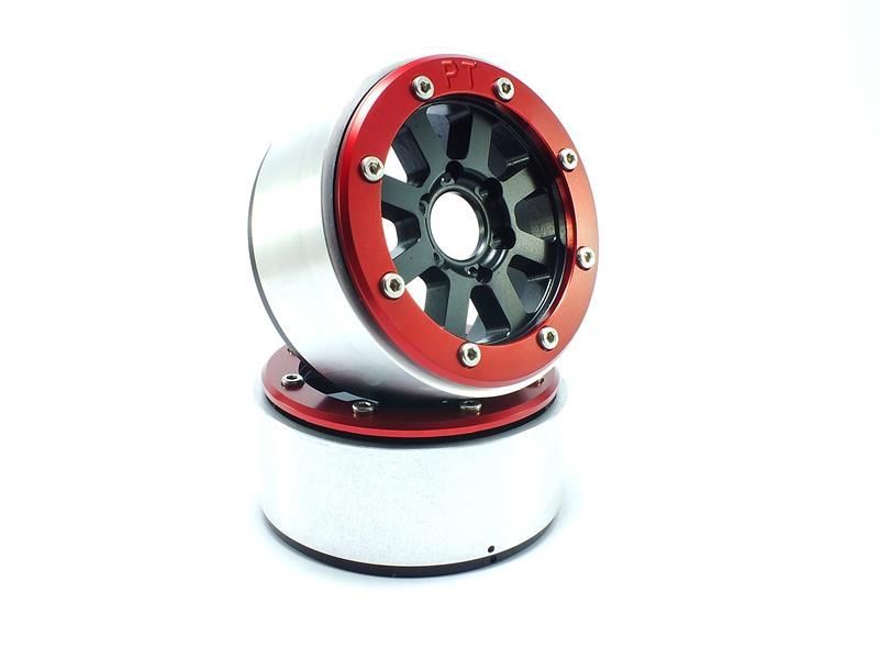 Metsafil Beadlock Wheels HAMMER Black/Red 1.9 (2) w/o Hub (MT5040BR)