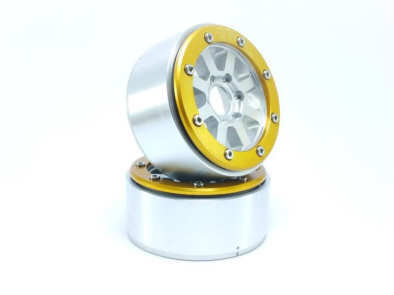 Metsafil Beadlock Wheels HAMMER Silver/Gold 1.9 (2) w/o Hub (MT5040SGO)