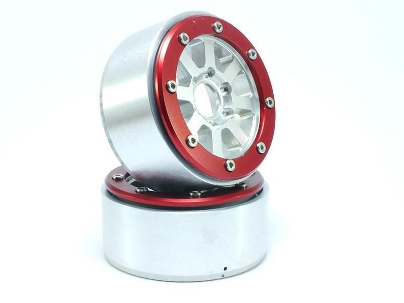 Metsafil Beadlock Wheels HAMMER Silver/Red 1.9 (2) w/o Hub (MT5040SR)