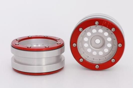 Metsafil Beadlock Wheels PT-Bullet Silver/Red 1.9 (2 pcs)Â  (MT0020SRÂ )
