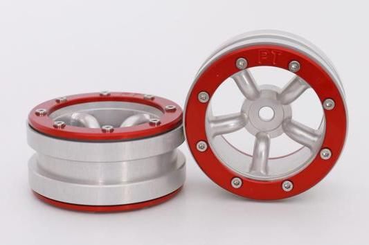 Metsafil Beadlock Wheels PT-Safari Silver/Red 1.9 (2 pcs)Â  (MT0010SRÂ )