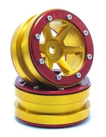 Metsafil Beadlock Wheels PT-Slingshot Gold/Red 1.9 (2 pcs) (MT0030GOR)