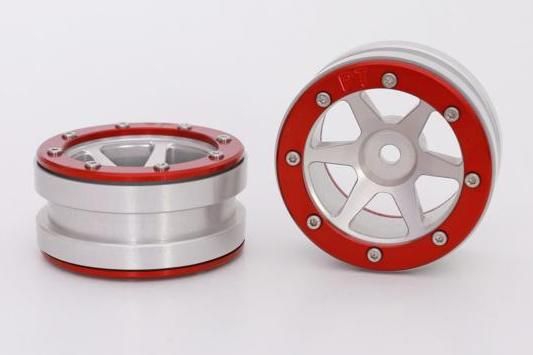 Metsafil Beadlock Wheels PT-Slingshot Silver/Red 1.9 (2 pcs)Â  (MT0030SRÂ )