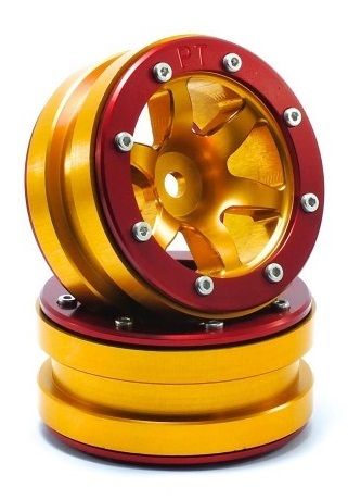 Metsafil Beadlock Wheels PT-Wave Gold/Red 1.9 (2 pcs) (MT0070GOR)