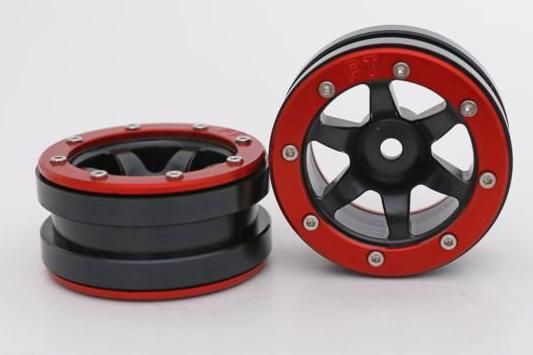 Metsafil Beadlock Wheels PT-Wave Black/Red 1.9 (2 pcs)Â  (MT0070BRÂ )