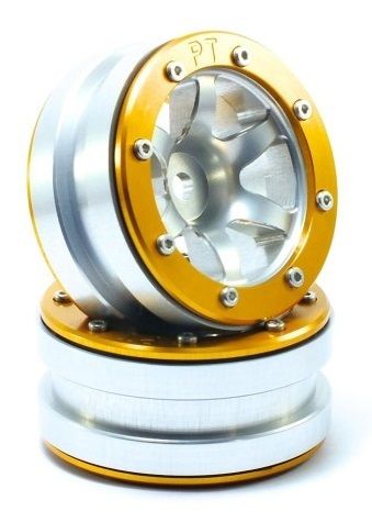 Metsafil Beadlock Wheels PT-Wave Silver/Gold 1.9 (2 pcs) (MT0070SGO)