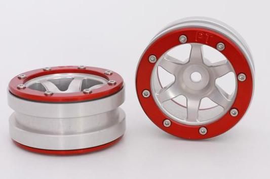 Metsafil Beadlock Wheels PT-Wave Silver/Red 1.9 (2 pcs)Â  (MT0070SRÂ )