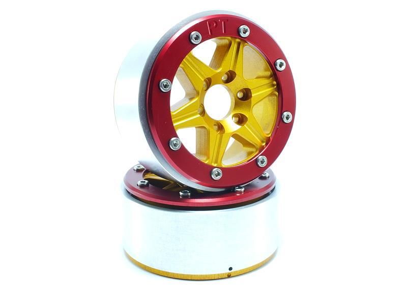 Metsafil Beadlock Wheels SIXSTAR Gold/Red 1.9 (2) w/o Hub (MT5010GOR)