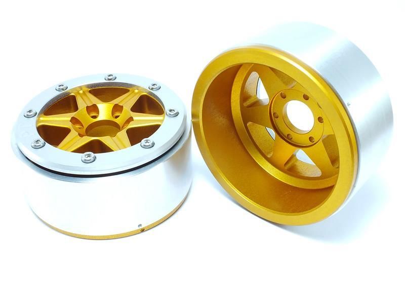 Metsafil Beadlock Wheels SIXSTAR Gold/Silver 1.9 (2) w/o Hub (MT5010GOS)