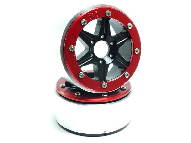 Metsafil Beadlock Wheels SIXSTAR Black/Red 1.9 (2) w/o Hub (MT5010BR)