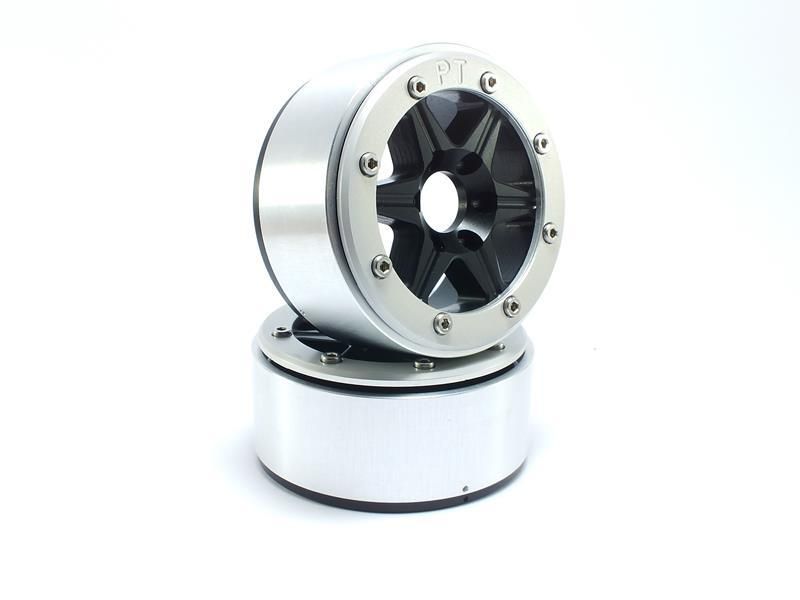 Metsafil Beadlock Wheels SIXSTAR Black/Silver 1.9 (2) w/o Hub (MT5010BS)