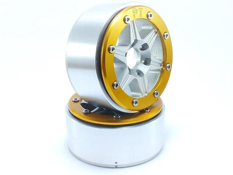 Metsafil Beadlock Wheels SIXSTAR Silver/Gold 1.9 (2) w/o Hub (MT5010SGO)