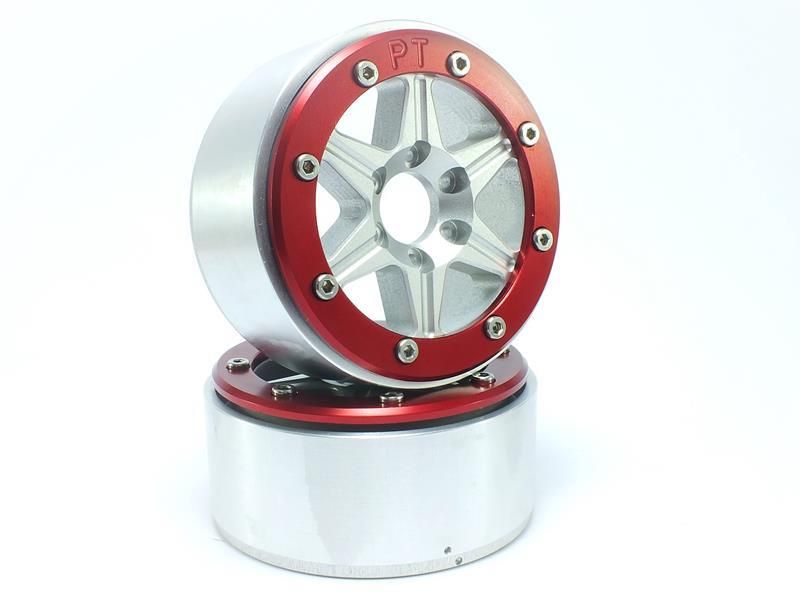 Metsafil Beadlock Wheels SIXSTAR Silver/Red 1.9 (2) w/o Hub (MT5010SR)