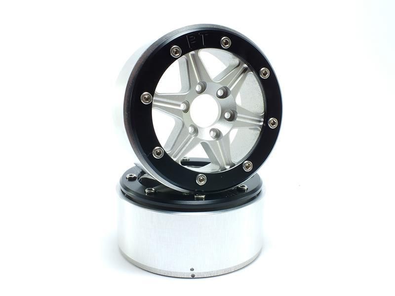 Metsafil Beadlock Wheels SIXSTAR Silver/Black 1.9 (2) w/o Hub (MT5010SB)