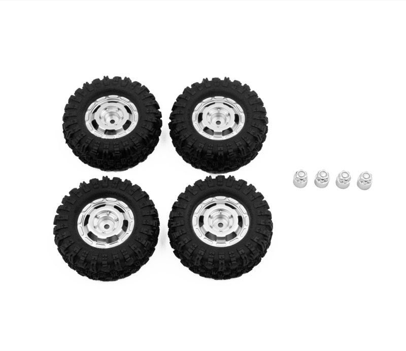 Absima CR-18P Truck Wheel/ Tire Set (Silver)