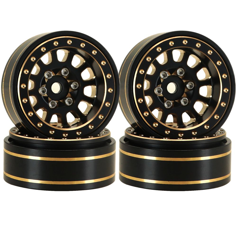 SC Models 1.1&quot; Brass Beadlock Wheels (4) Fits SCX24 - Black/Gold (SCDTW42027)