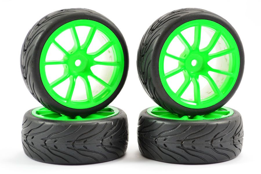Fastrax 1:10 Street/Tread Tyre 10 Spoke Neon Green Wheel (4) (FAST0072G)