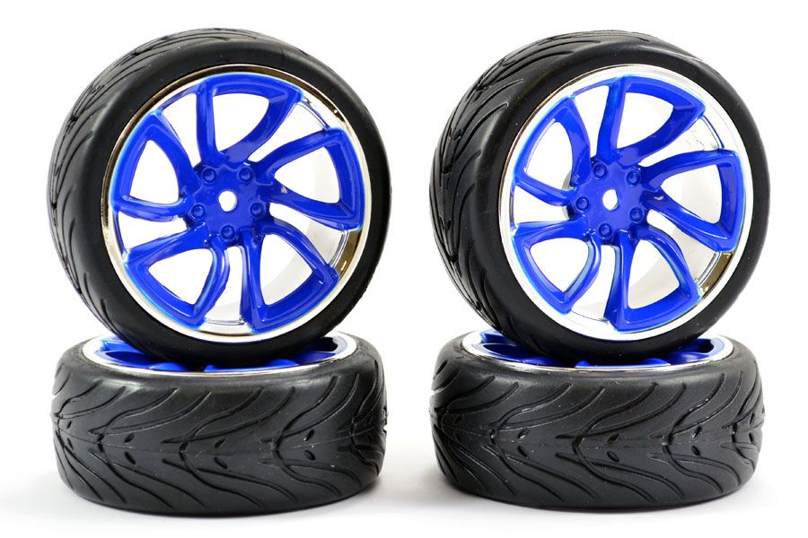 Fastrax 1:10 Street/Thread Tyre TRI-5 Blue/Chrome Wheel (FAST0088BLC)