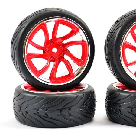 Fastrax 1:10 Street Wheel / Thread Tyres TRI-5 Red/Chrome (FAST0088RC)