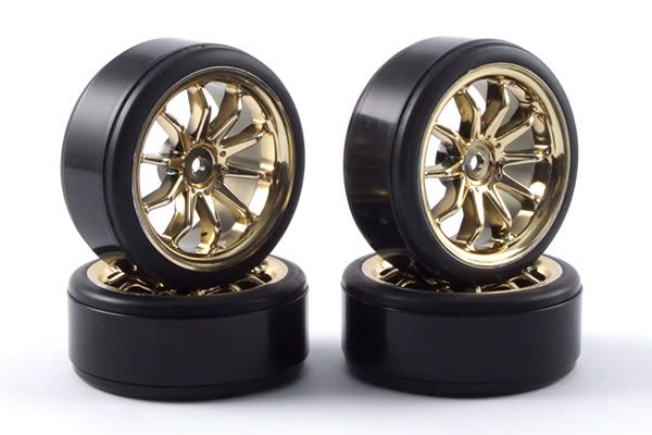 Fastrax 1:10th Street Wheel/ Drift Tyres 10-Spoke Gold (FAST0090G)
