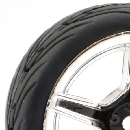 Fastrax 1:10 Street Wheel &amp; Thread Tyres 5 Spoke Black/Chrome (FAST0095BC)