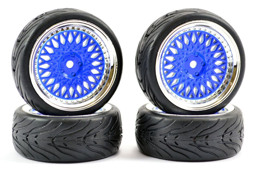 Fastrax 1:10 Street Wheel / Thread Tyres Classic Blue/Chrome (FAST0098BLC)