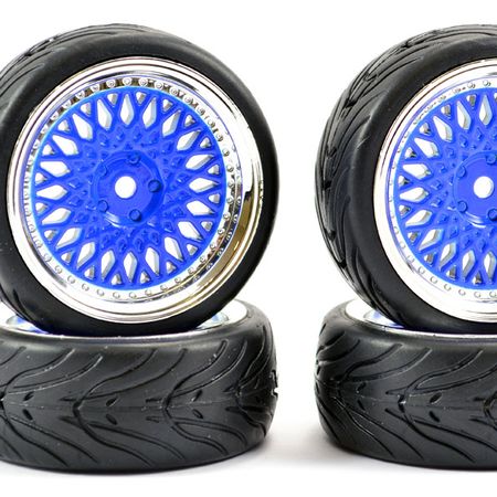 Fastrax 1:10 Street Wheel / Thread Tyres Classic Blue/Chrome (FAST0098BLC)