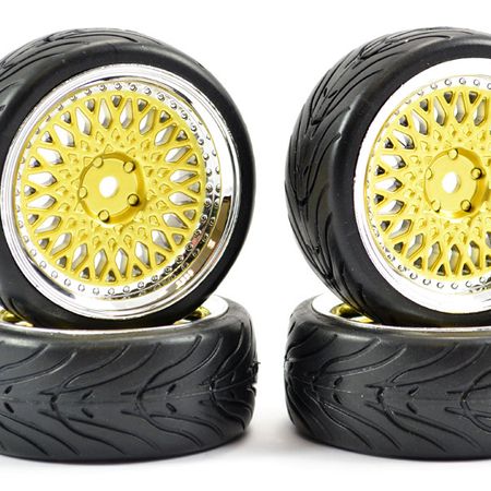 Fastrax 1:10 Street Wheel / Thread Tyres Classic Gold/Chrome (FAST0098GC)