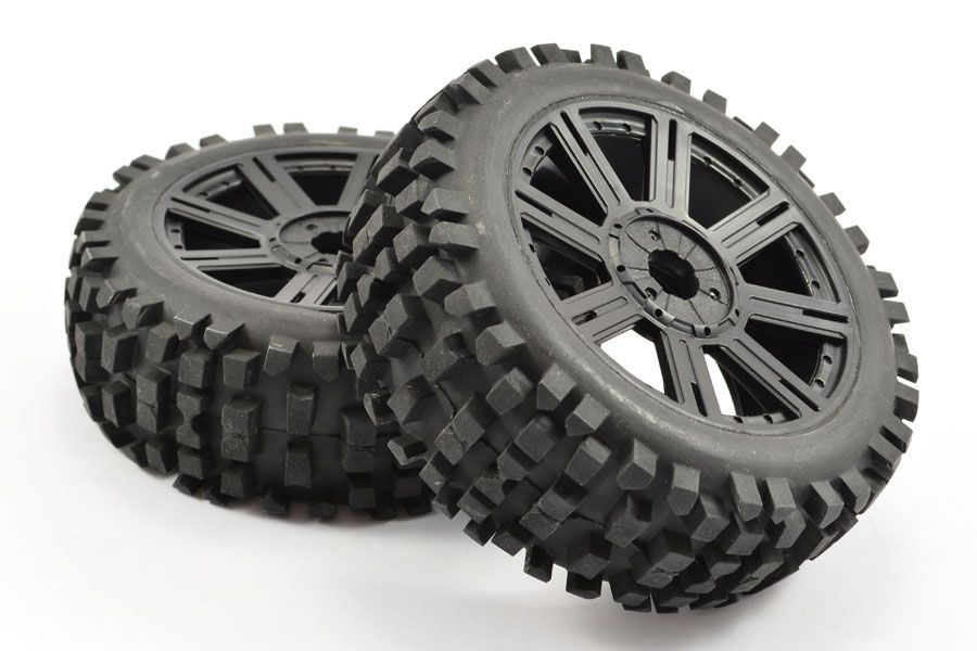 Fastrax 1:8 Rock Block Mounted On 8-Spoke Black (Pr) (FAST1001B)