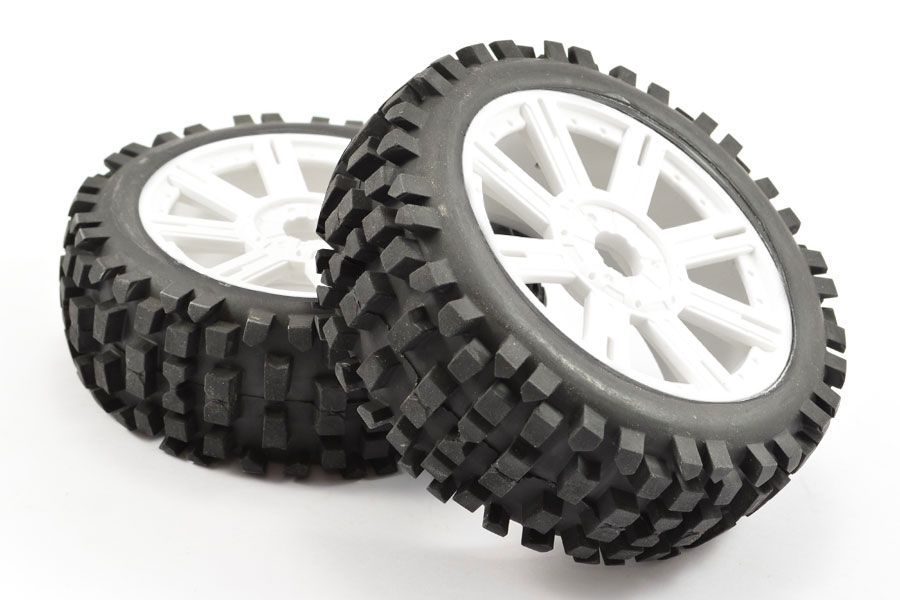 Fastrax 1:8 Rock Block Mounted On 8-Spoke White (Pr) (FAST1001W)