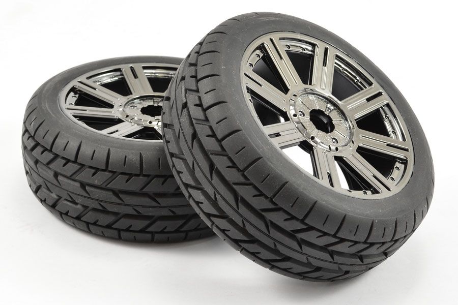 Fastrax 1:8 Eagle Tread Mounted On 8-Spoke Black Chrome (Pr) (FAST1015BC)