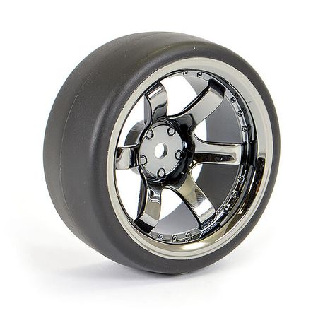 Fastrax 1:10 Drift D1 Tyre 9mm Off Set 6 Spoke Wheel Black Chrome (FAST1350BC-D19)