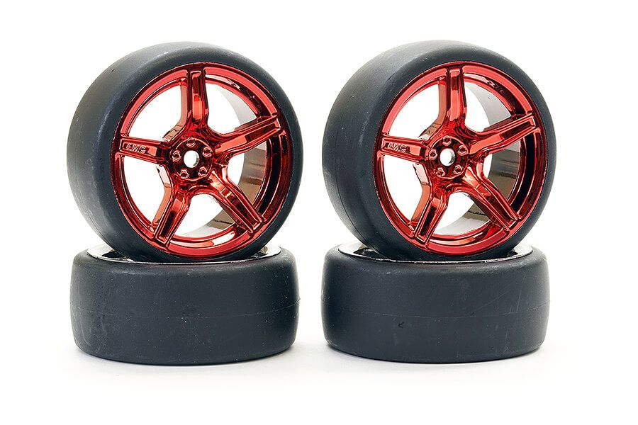 Fastrax 1:10 Drift D1 Tyre 3mm Off Set 5 Spoke Wheel Metallic Red (FAST1351MR-D13)