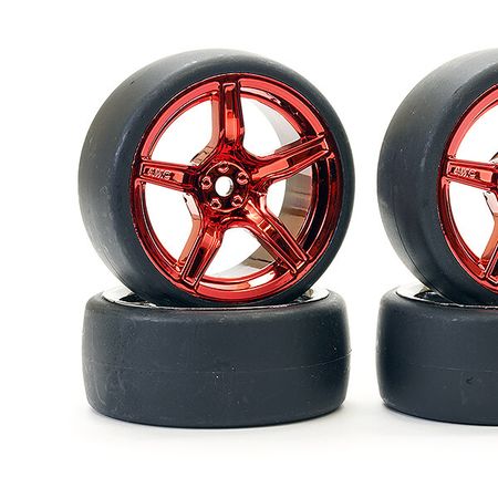 Fastrax 1:10 Drift D1 Tyre 3mm Off Set 5 Spoke Wheel Metallic Red (FAST1351MR-D13)