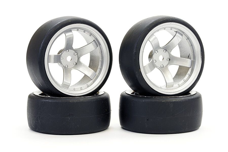 Fastrax 1:10 Drift D1 Tyre 9mm Off Set 5 Spoke Wheel Satin Silver (FAST1354SS-D19)