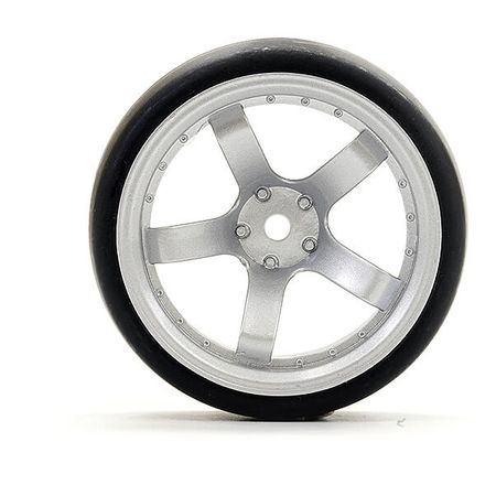 Fastrax 1:10 Drift D1 Tyre 9mm Off Set 5 Spoke Wheel Satin Silver (FAST1354SS-D19)
