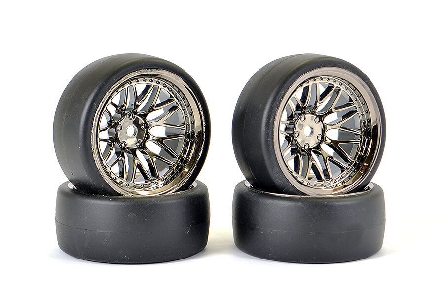 Fastrax 1:10 Drift D1 Tyre 9mm Off Set 20 Spoke Wheel Black Chrome (FAST1355BC-D19)