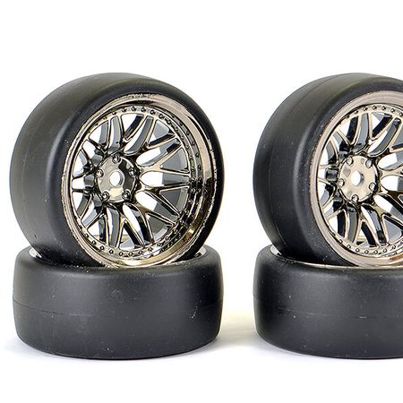Fastrax 1:10 Drift D1 Tyre 9mm Off Set 20 Spoke Wheel Black Chrome (FAST1355BC-D19)