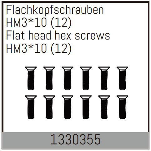 Absima Hm3*10mm Flat Hex Screw   12Pcs ( AB 1330355)