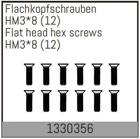Absima Hm3*8mm Flat Hex Screw  12Pcs  ( AB 1330356)