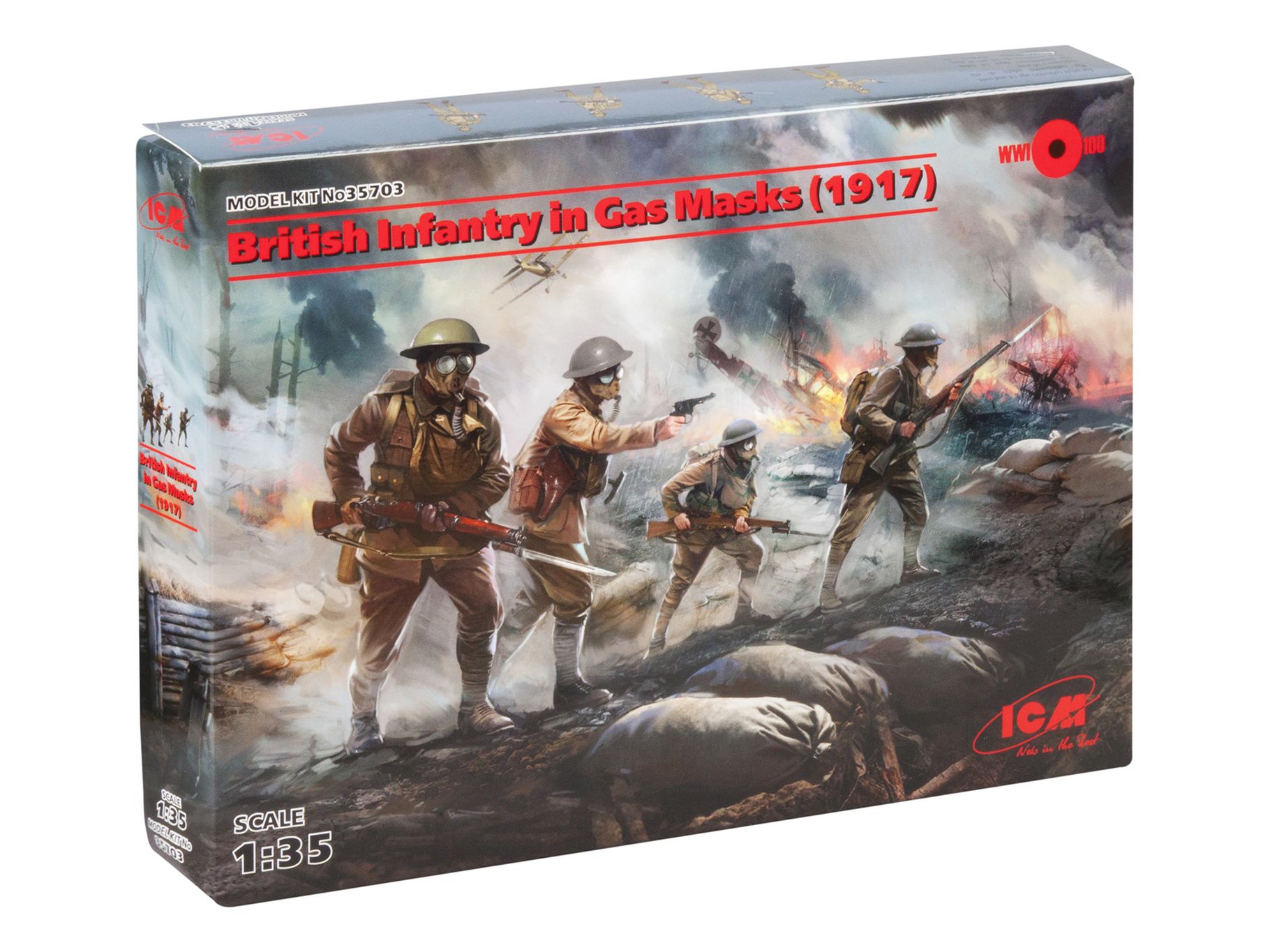 ICM British Infantry in Gas Masks (1917) 4 Figures (ICM35703)
