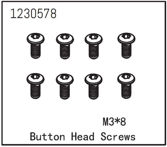 Absima Button Head Screw M3*8 (8) ( AB 1230578)